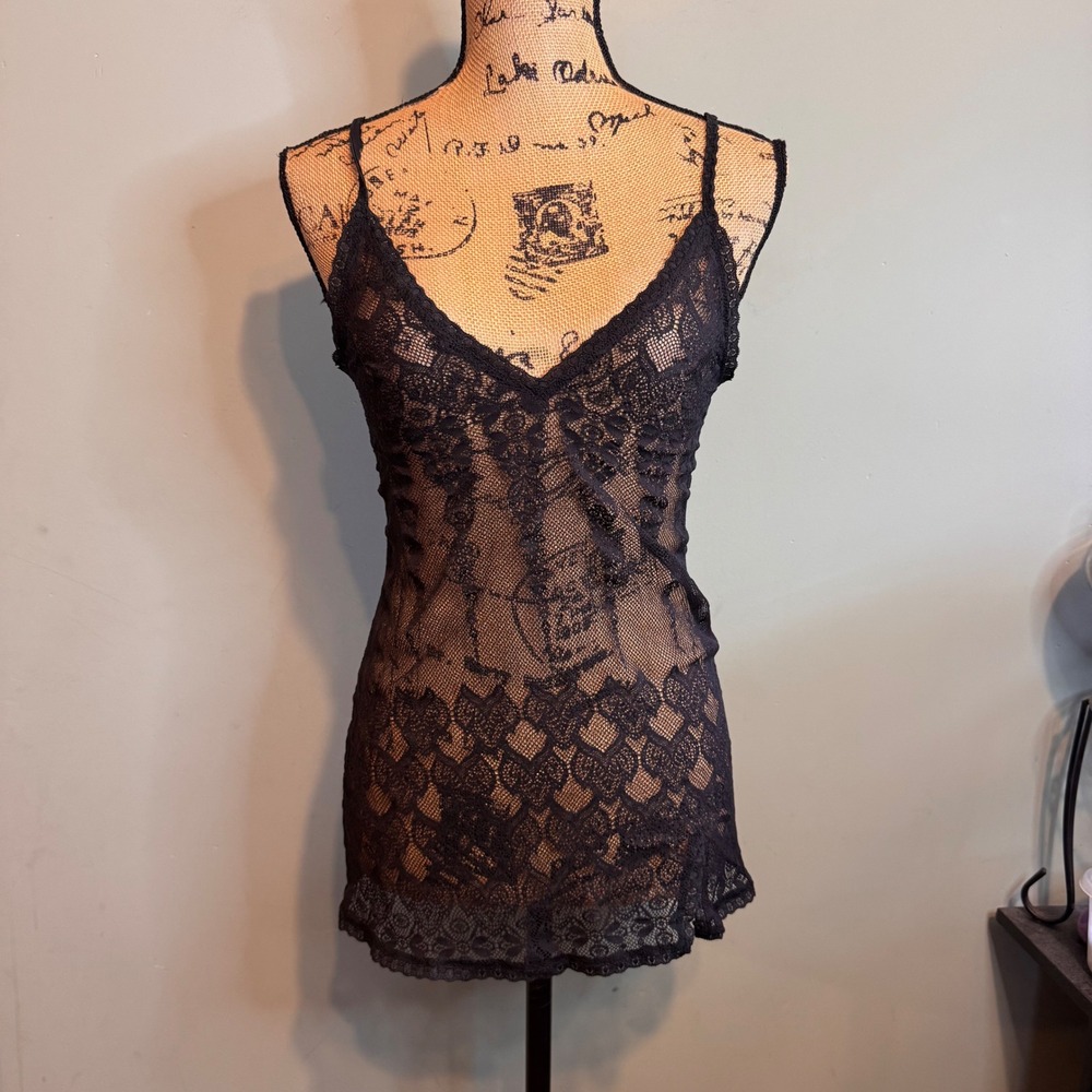 Victoria's Secret Black Sheer Lace Chemise Slip Lingerie Small